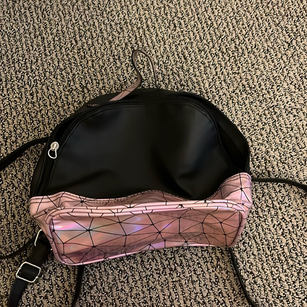 Mini bag, black and purple, with straps/ adjustable